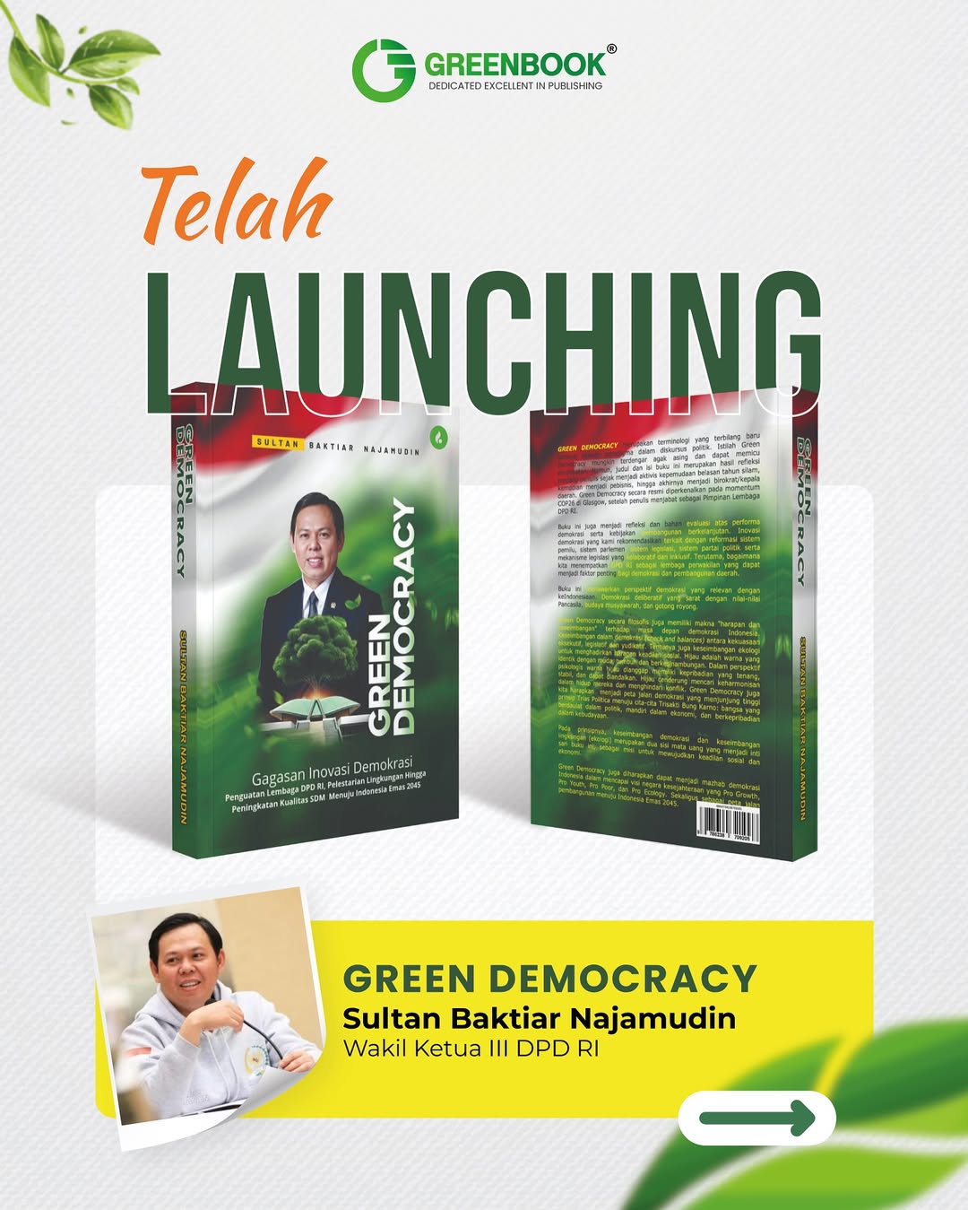 Selamat atas launching buku GREEN DEMOCRACY- Gagasan Inovasi Demokrasi Penguatan Lembaga DPD RI,